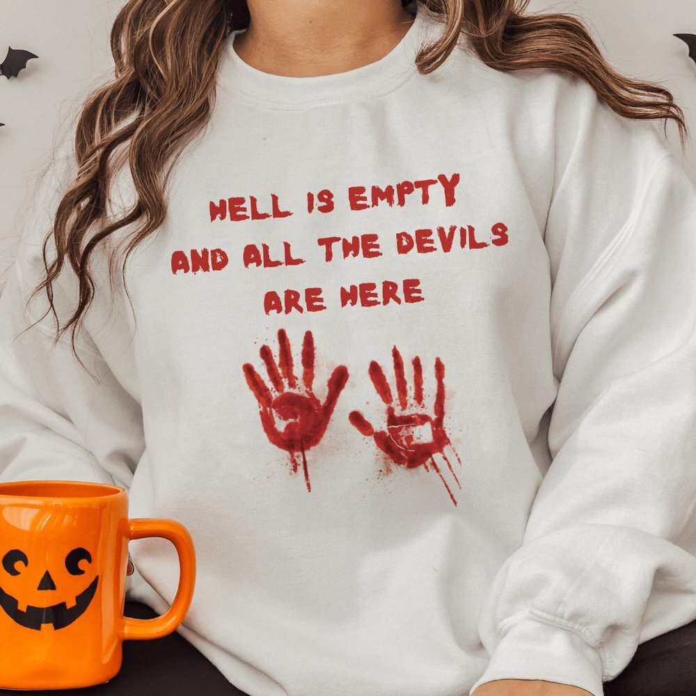 Devils' Descent Blood Handprint Halloween White Sweatshirt